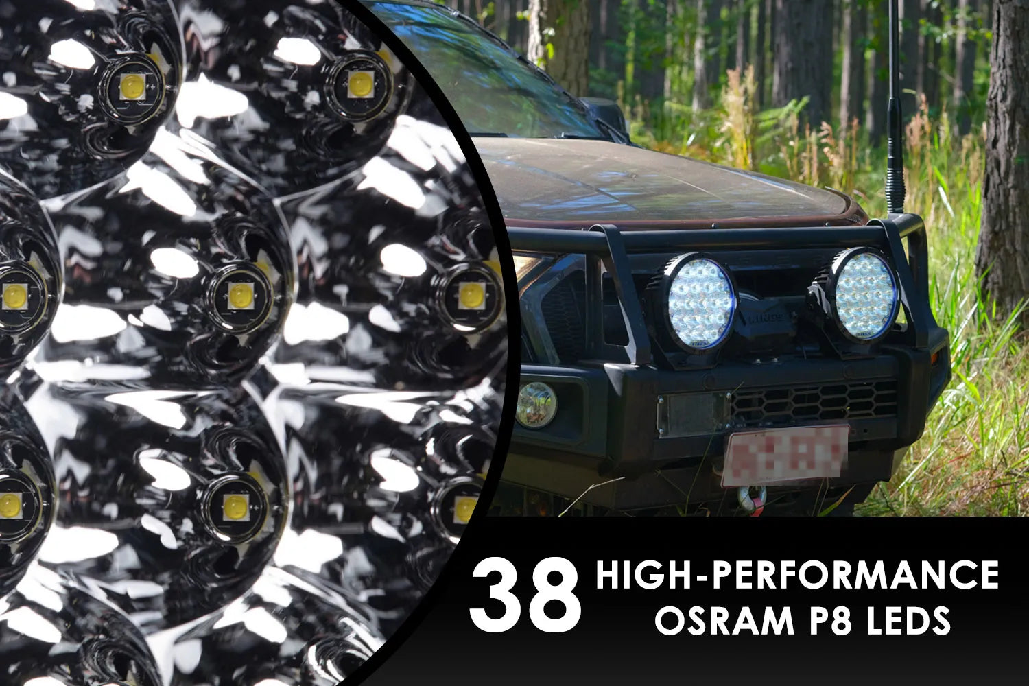 Kings 9" Lethal Driving Lights (Pair) | Lens Covers Included | 1 Lux @ 1,212 M | 16,362 Lumens | IP68 and IP69K | 3mm Powder-Coated Brackets